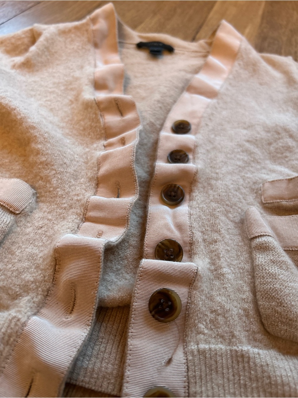J. Crew Cream Ruffle-Trim Button Cardigan - Picture 3 of 4
